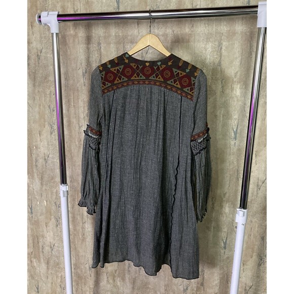 Free People XS Ties To Florence Dress Tassle Tie Front Embroidered Tunic Boho - Picture 3 of 12